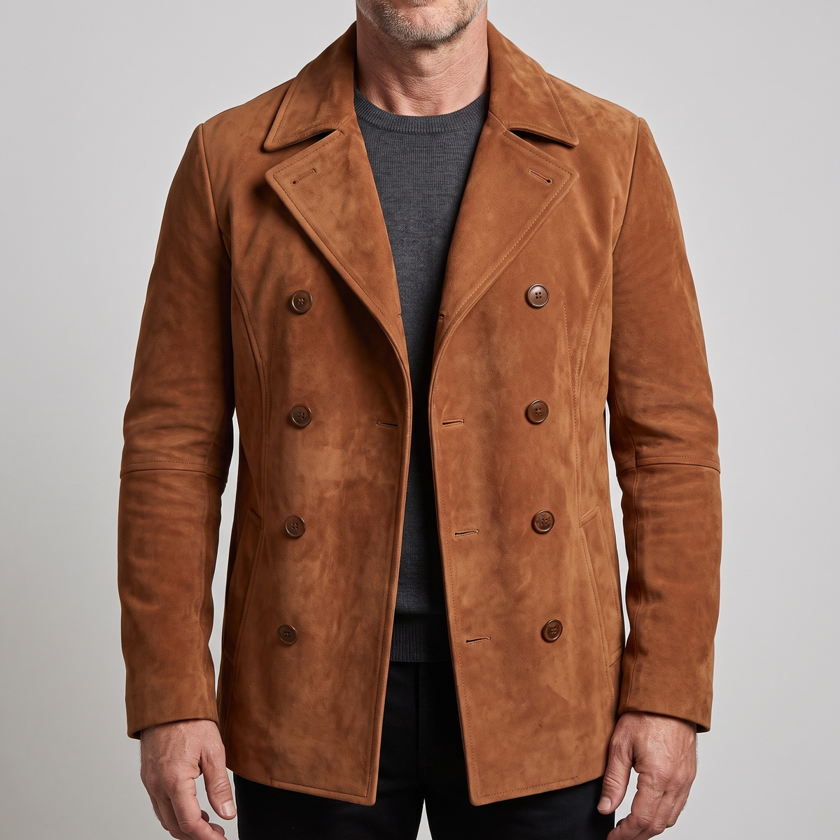 Herrenjacke mit doppelter Knopfleiste und modischem Revers - 1