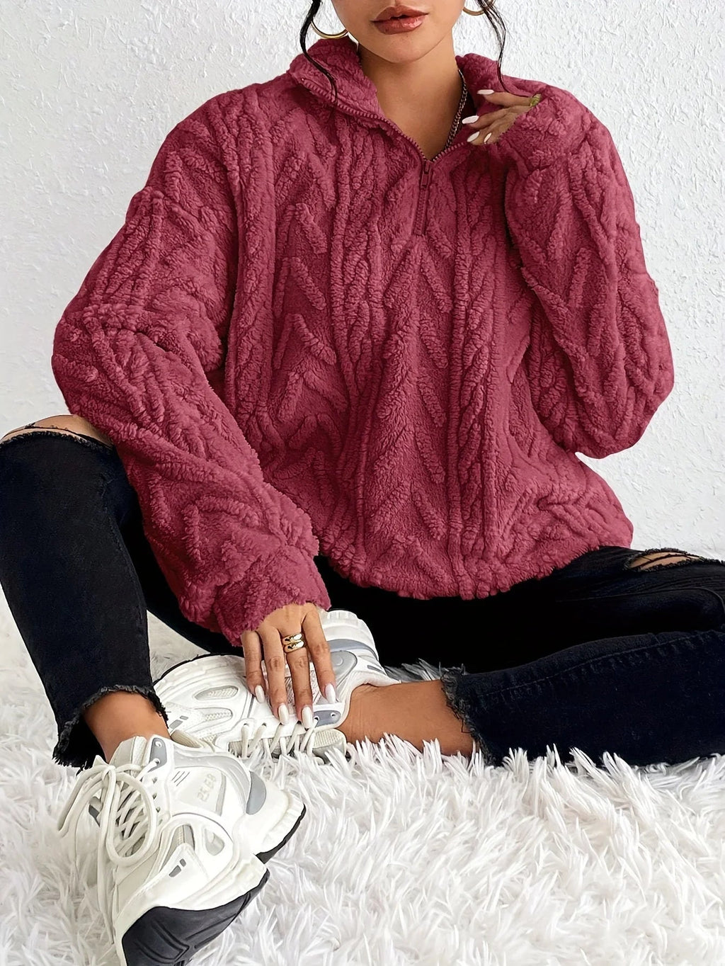 Damenpullover mit Stehkragen und strukturiertem Design - 5