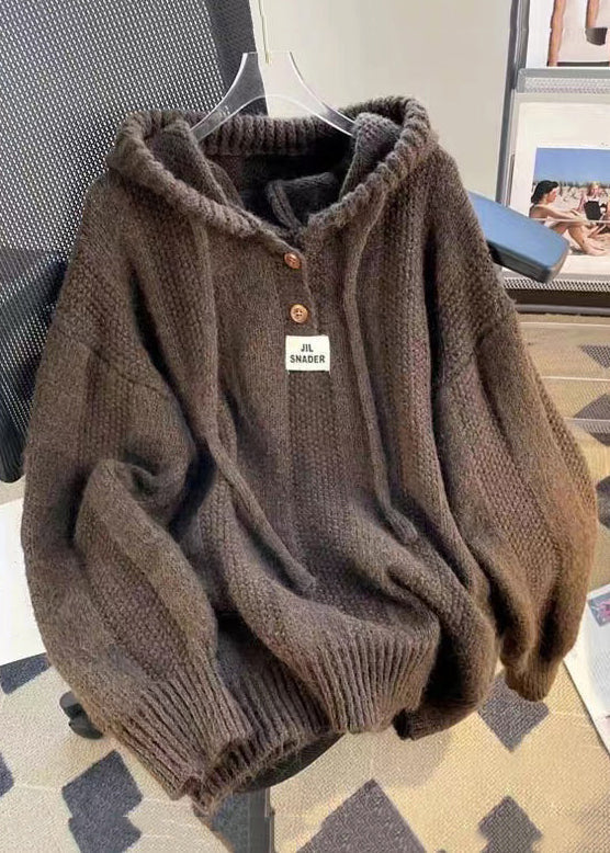 Damen Pullover mit Kapuze und Knopfleiste - 1