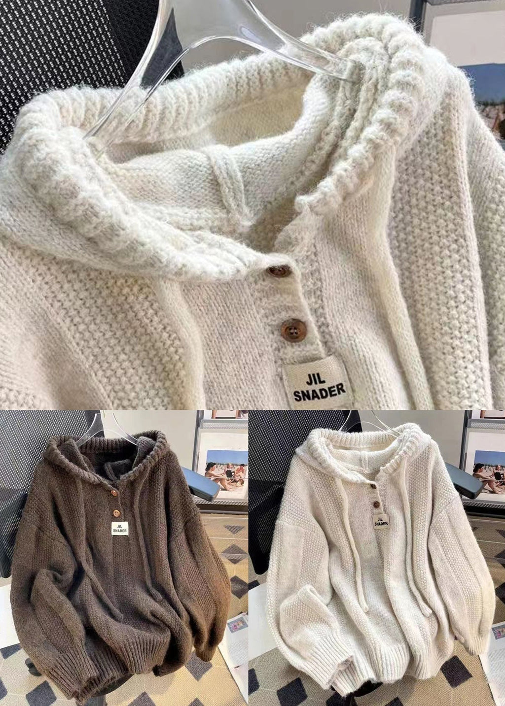 Damen Pullover mit Kapuze und Knopfleiste - 5