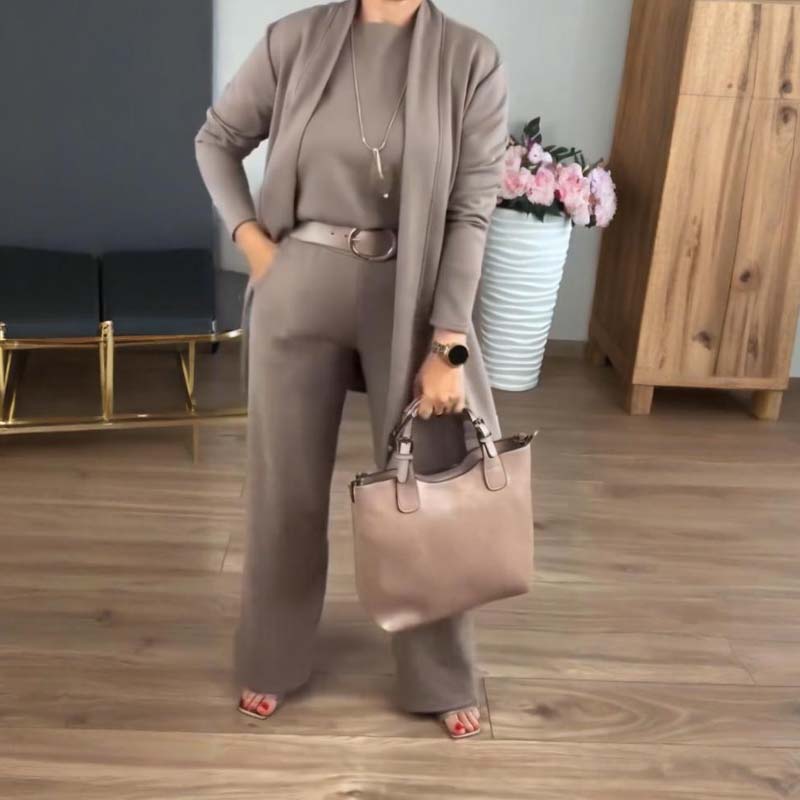 3-teiliges Damen Lounge Set mit Cardigan und Hose - 3