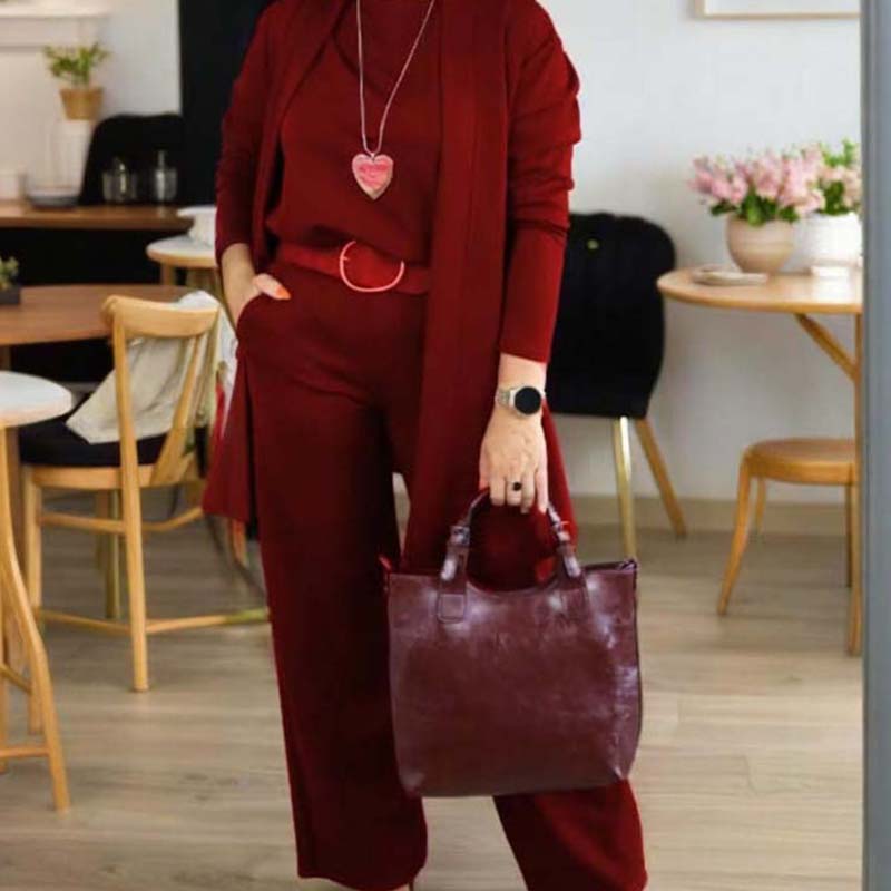 3-teiliges Damen Lounge Set mit Cardigan und Hose - 5