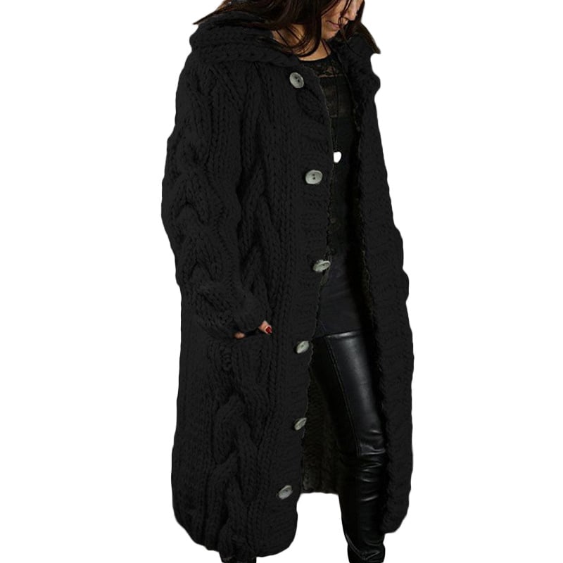 Damen Cardigan mit Kapuze und Zopfstrick - 2