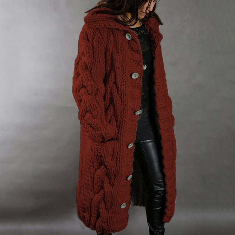 Damen Cardigan mit Kapuze und Zopfstrick - 4