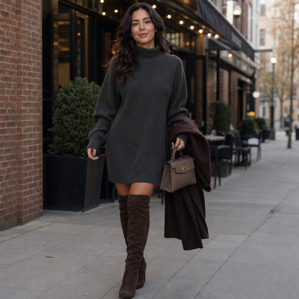 Kleid Damen mit hohem Kragen und lässigem Schnitt - 4