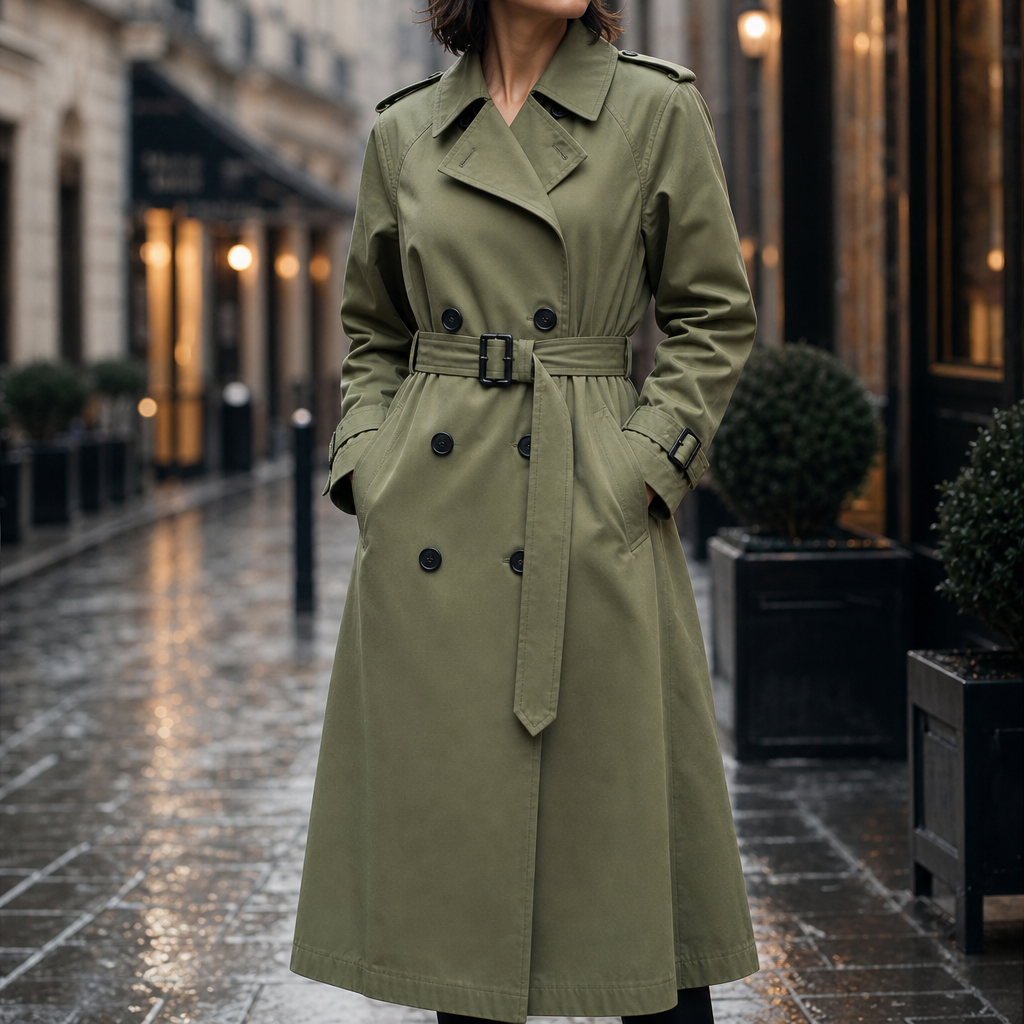 Trenchcoat Damen mit taillierendem Gürtel und doppelter Knopfreihe - 1