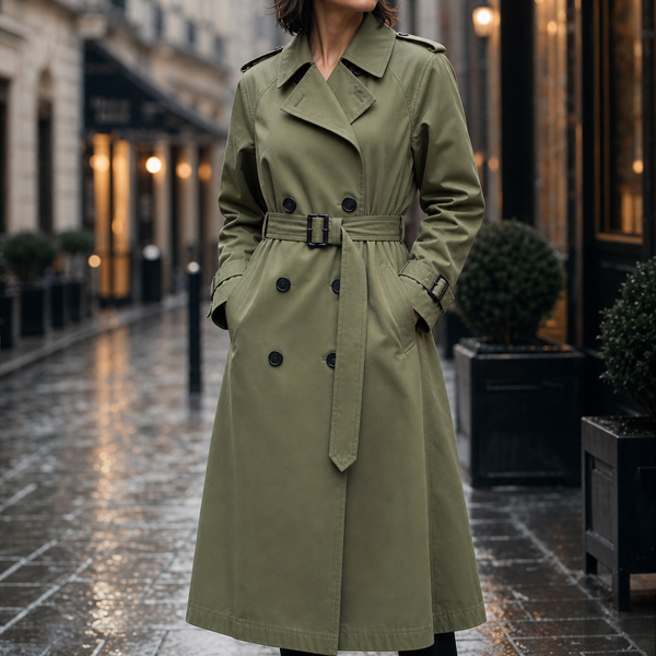Trenchcoat Damen mit taillierendem Gürtel und doppelter Knopfreihe - 1