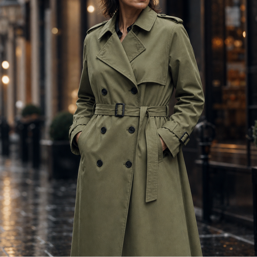 Trenchcoat Damen mit taillierendem Gürtel und doppelter Knopfreihe - 2