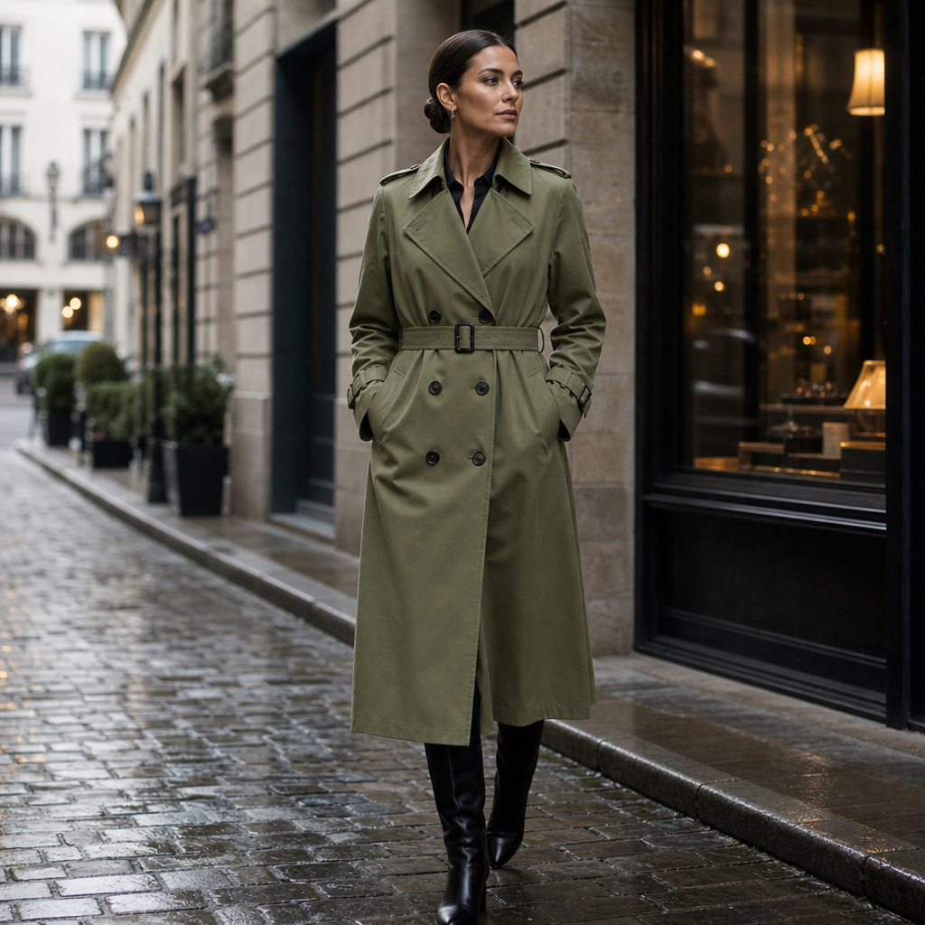 Trenchcoat Damen mit taillierendem Gürtel und doppelter Knopfreihe - 3