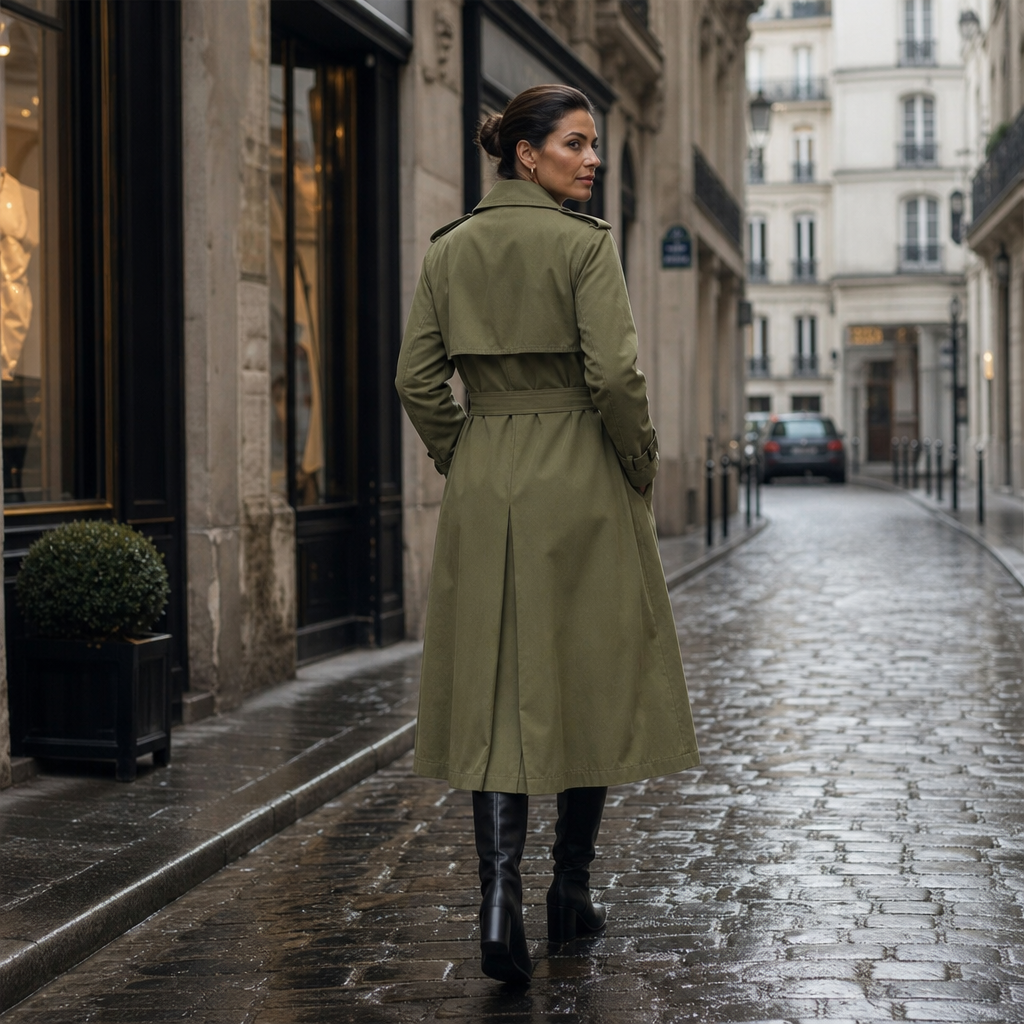 Trenchcoat Damen mit taillierendem Gürtel und doppelter Knopfreihe - 6