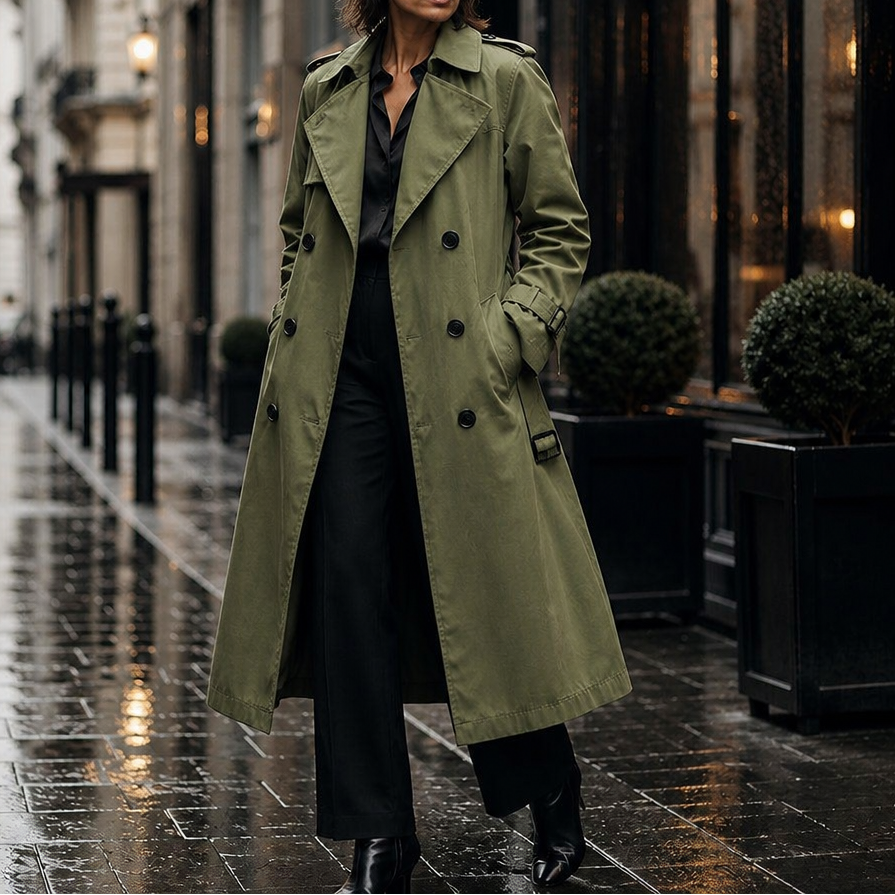 Trenchcoat Damen mit taillierendem Gürtel und doppelter Knopfreihe - 12