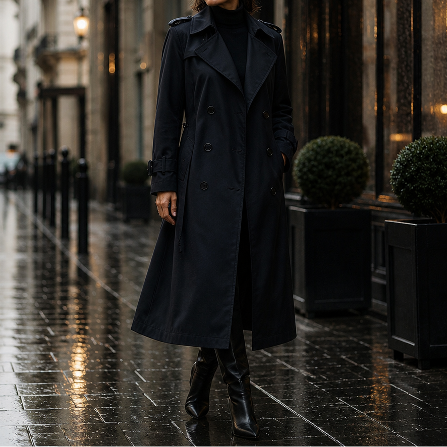 Trenchcoat Damen mit taillierendem Gürtel und doppelter Knopfreihe - 13