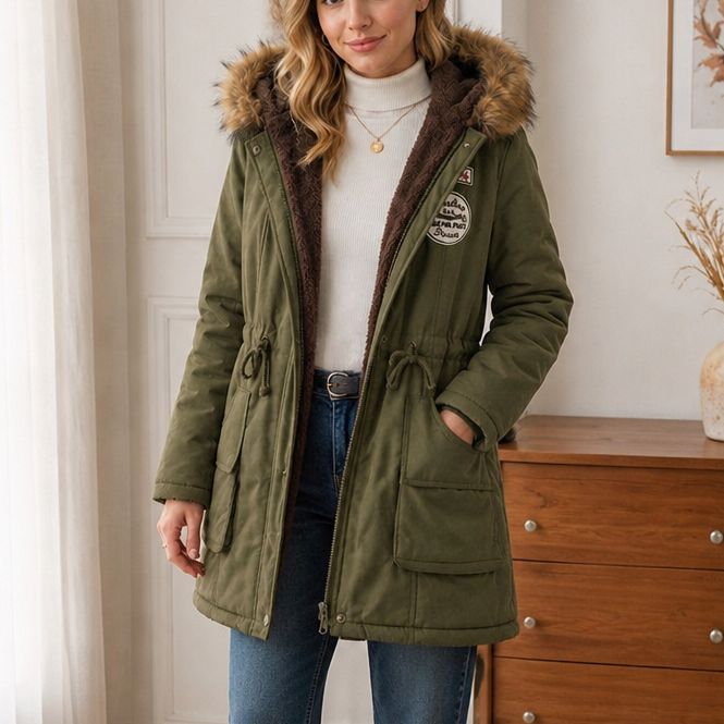 Damen Jacke mit verstellbarem Taillenzug und Kapuze - 1