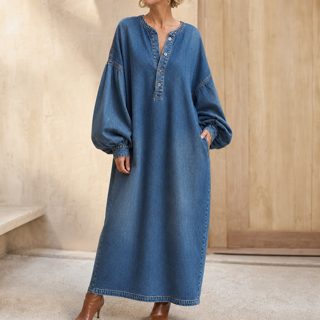 Damen Maxikleid mit lässigem Schnitt und Knopfdetails - 1
