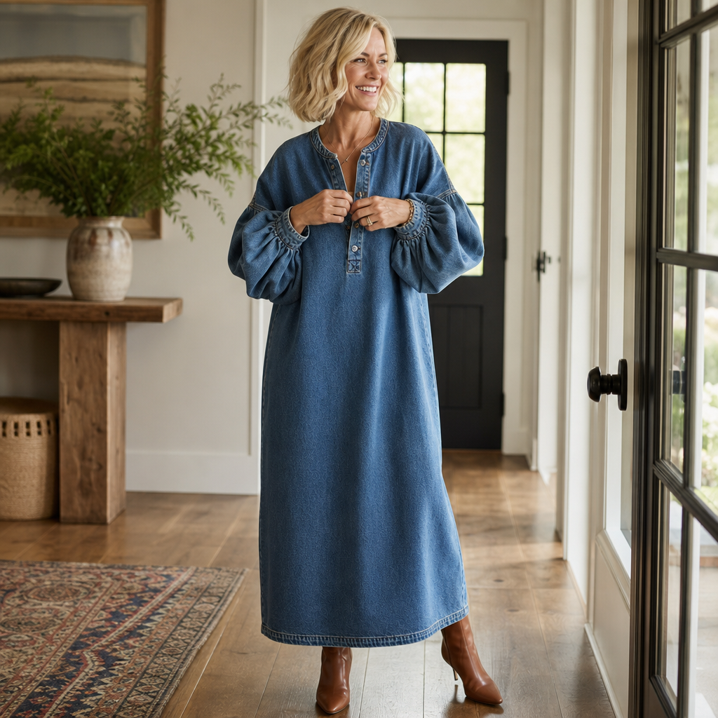 Damen Maxikleid mit lässigem Schnitt und Knopfdetails - 3