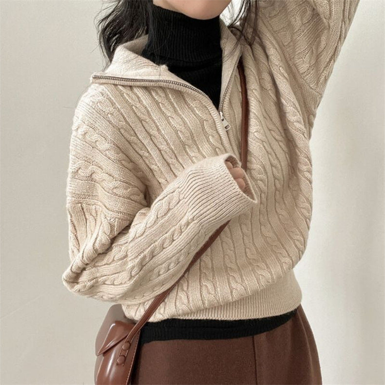 Pullover Damen mit Stehkragen und Reißverschluss - 1