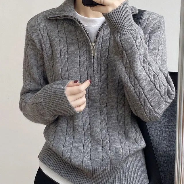 Pullover Damen mit Stehkragen und Reißverschluss - 3