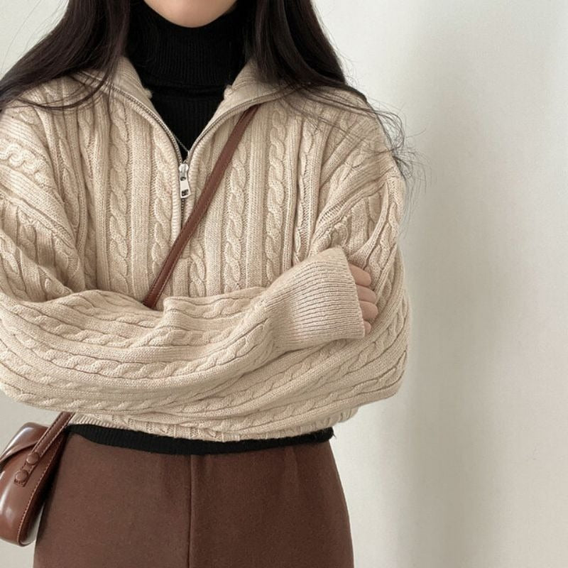 Pullover Damen mit Stehkragen und Reißverschluss - 4