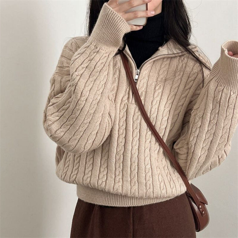 Pullover Damen mit Stehkragen und Reißverschluss - 5
