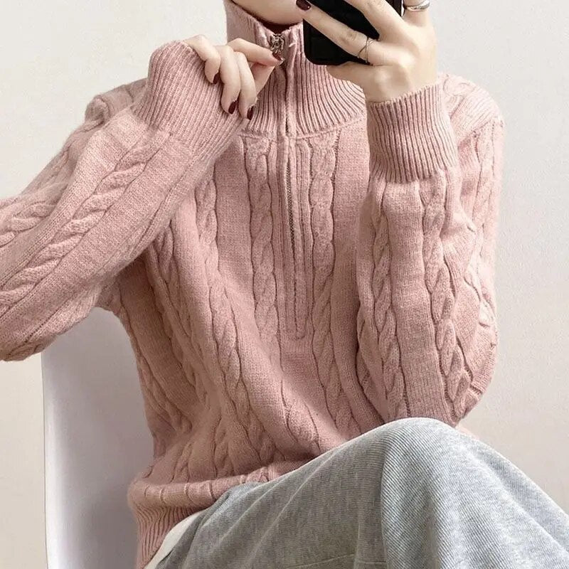 Pullover Damen mit Stehkragen und Reißverschluss - 6