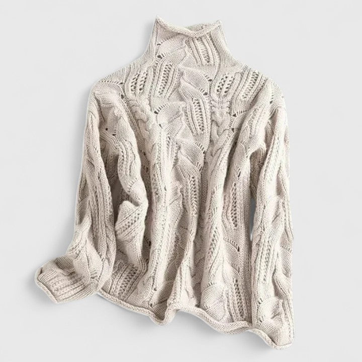 Pullover Damen mit Stehkragen und Kabelstrick - 1