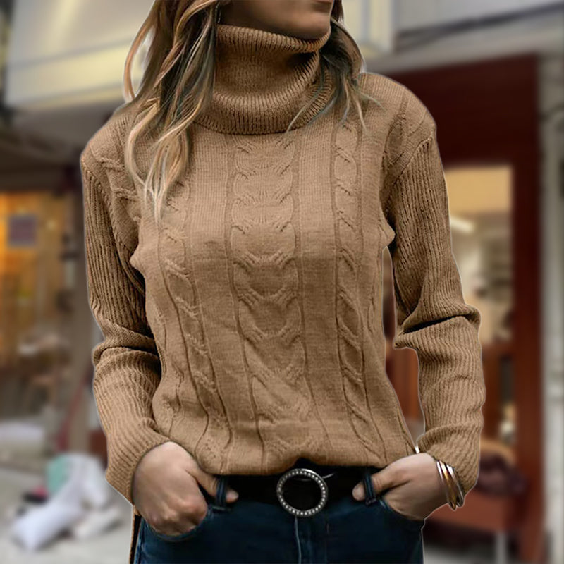Damen Pullover mit Stehkragen und Kabelstrick - 1
