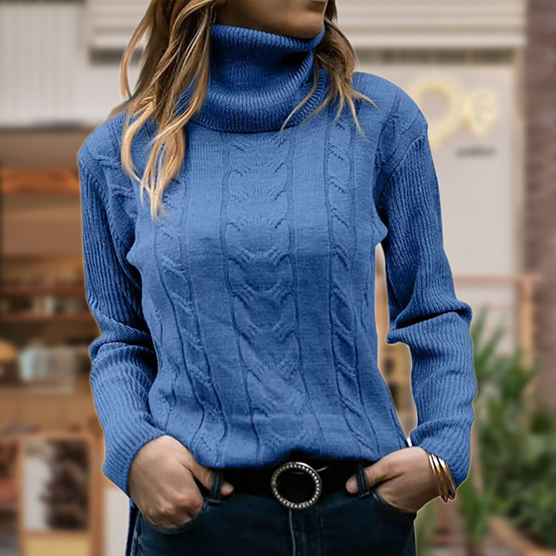 Damen Pullover mit Stehkragen und Kabelstrick - 2
