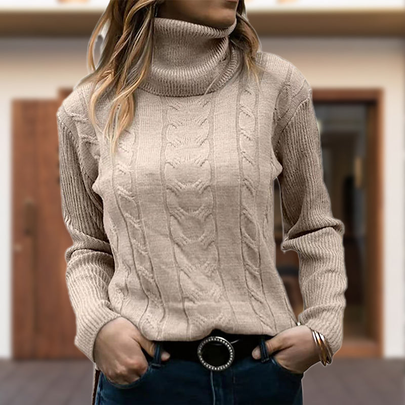 Damen Pullover mit Stehkragen und Kabelstrick - 3