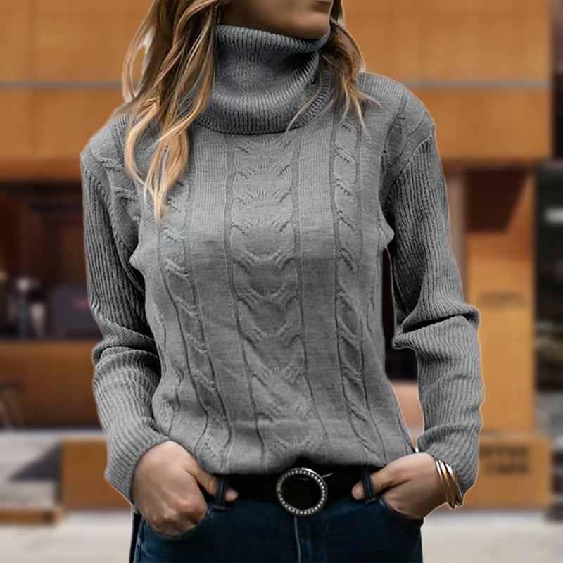 Damen Pullover mit Stehkragen und Kabelstrick - 4