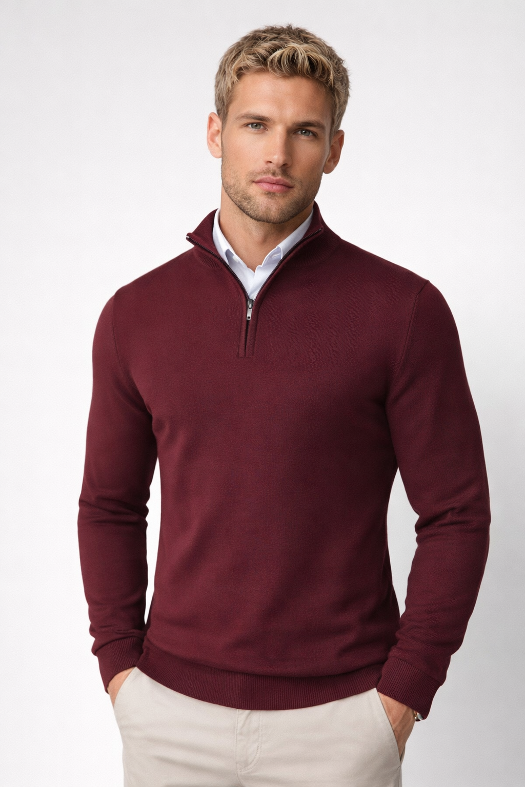 Pullover Herren mit Halbzip und hohem Kragen – Moderne Passform für jeden Anlass - 4