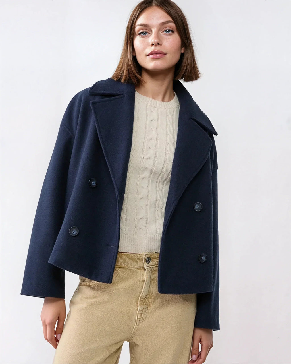 Damen Jacke kurz mit Doppelreiher und breitem Revers - 1