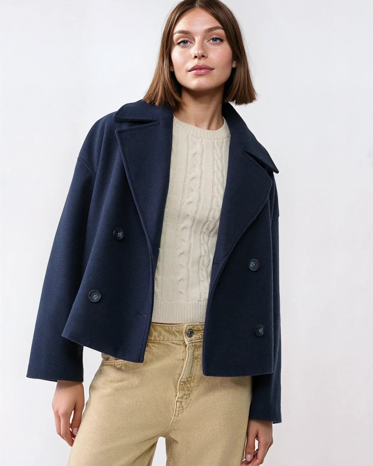 Damen Jacke kurz mit Doppelreiher und breitem Revers - 1