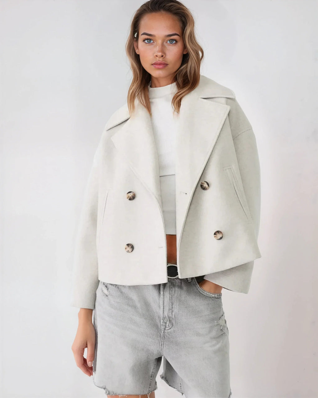 Damen Jacke kurz mit Doppelreiher und breitem Revers - 6