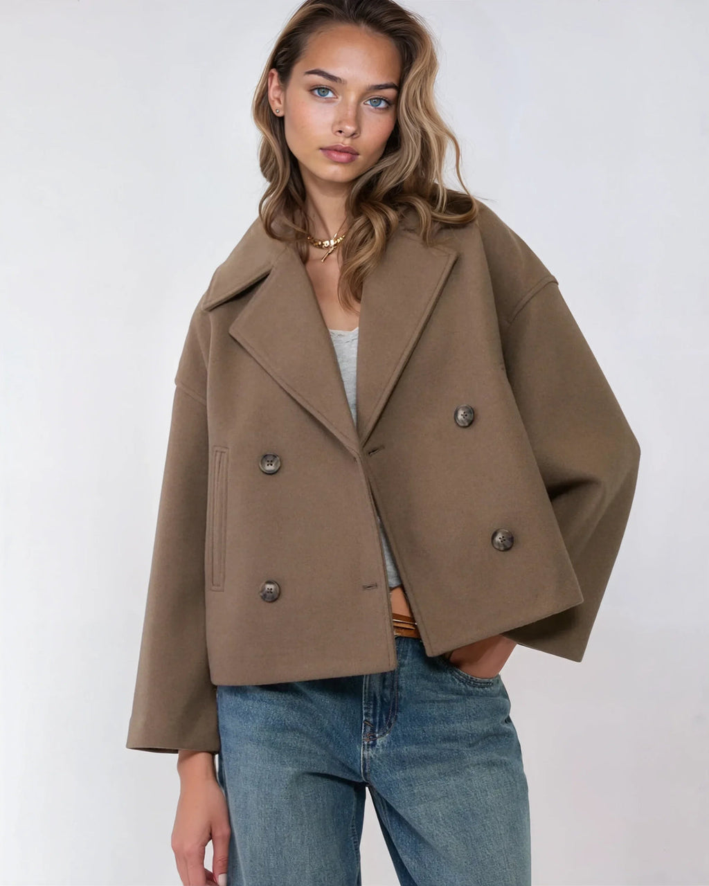 Damen Jacke kurz mit Doppelreiher und breitem Revers - 9