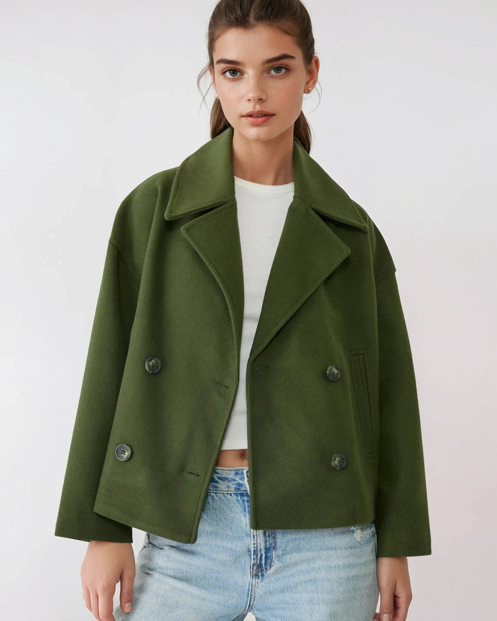 Damen Jacke kurz mit Doppelreiher und breitem Revers - 11