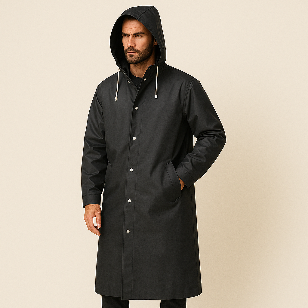Herren Regenjacke mit Kapuze und Druckknopfverschluss - 1