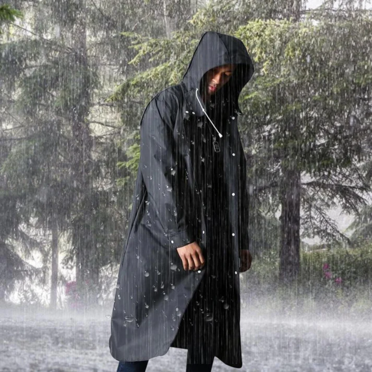Herren Regenjacke mit Kapuze und Druckknopfverschluss - 3