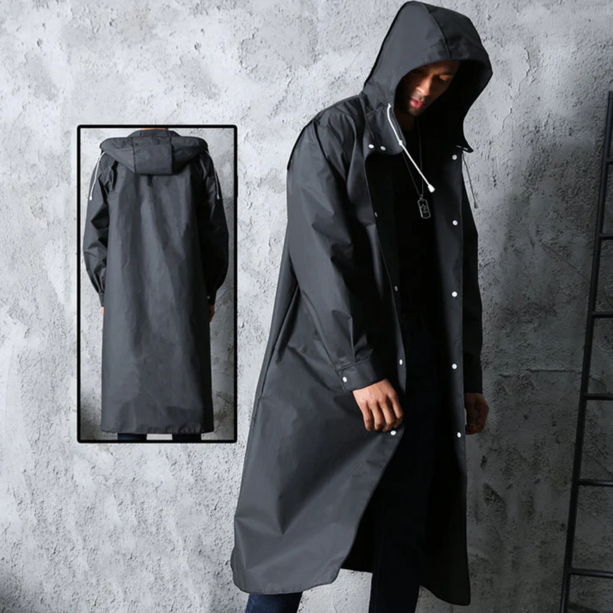 Herren Regenjacke mit Kapuze und Druckknopfverschluss - 4