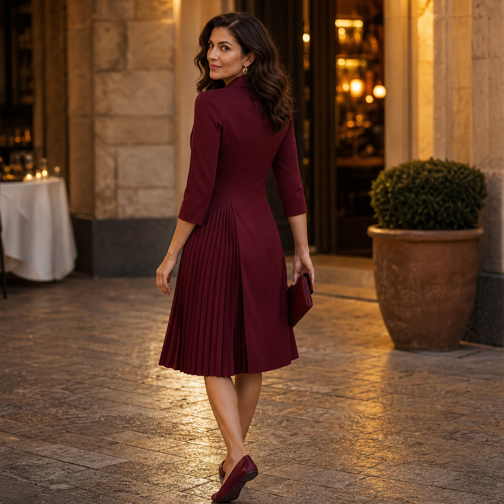 Elegantes Damenkleid mit tailliertem Schnitt und Plissee-Rock - 5