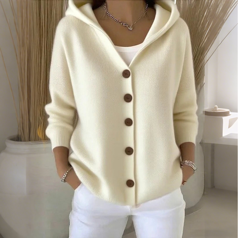 Stylischer Damen-Cardigan mit Kapuze und Knopfverschluss - 1