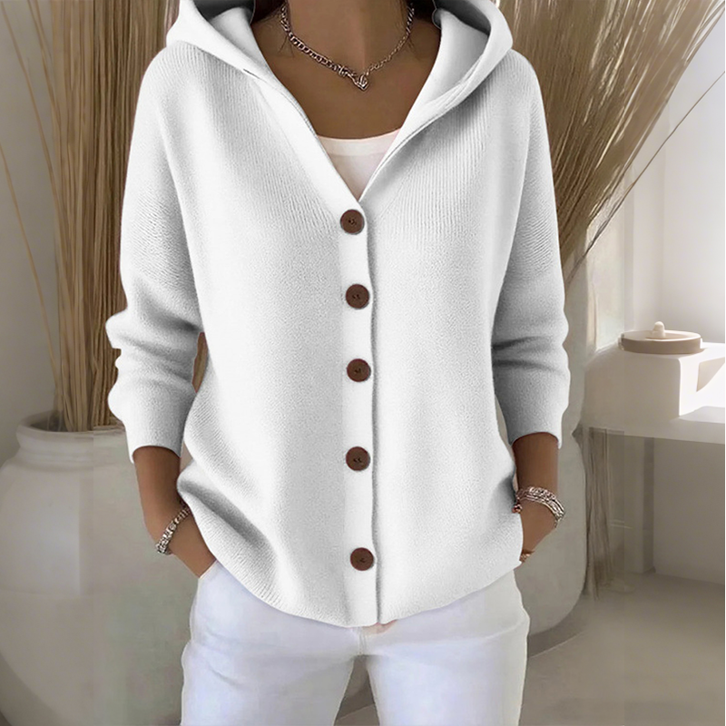 Stylischer Damen-Cardigan mit Kapuze und Knopfverschluss - 2
