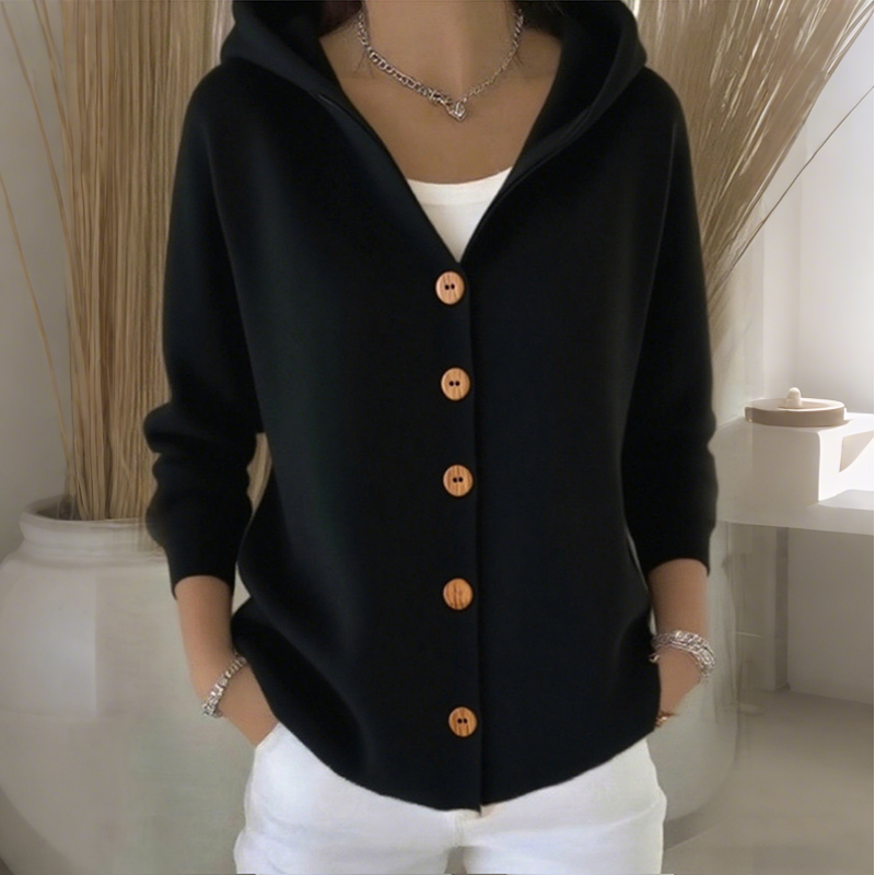 Stylischer Damen-Cardigan mit Kapuze und Knopfverschluss - 3