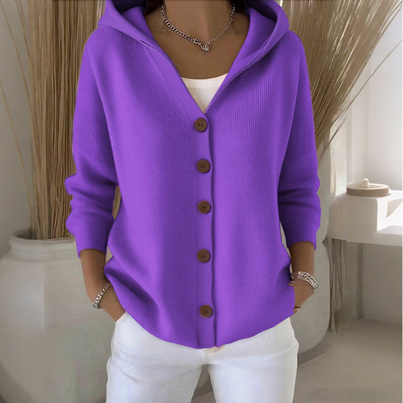 Stylischer Damen-Cardigan mit Kapuze und Knopfverschluss - 4