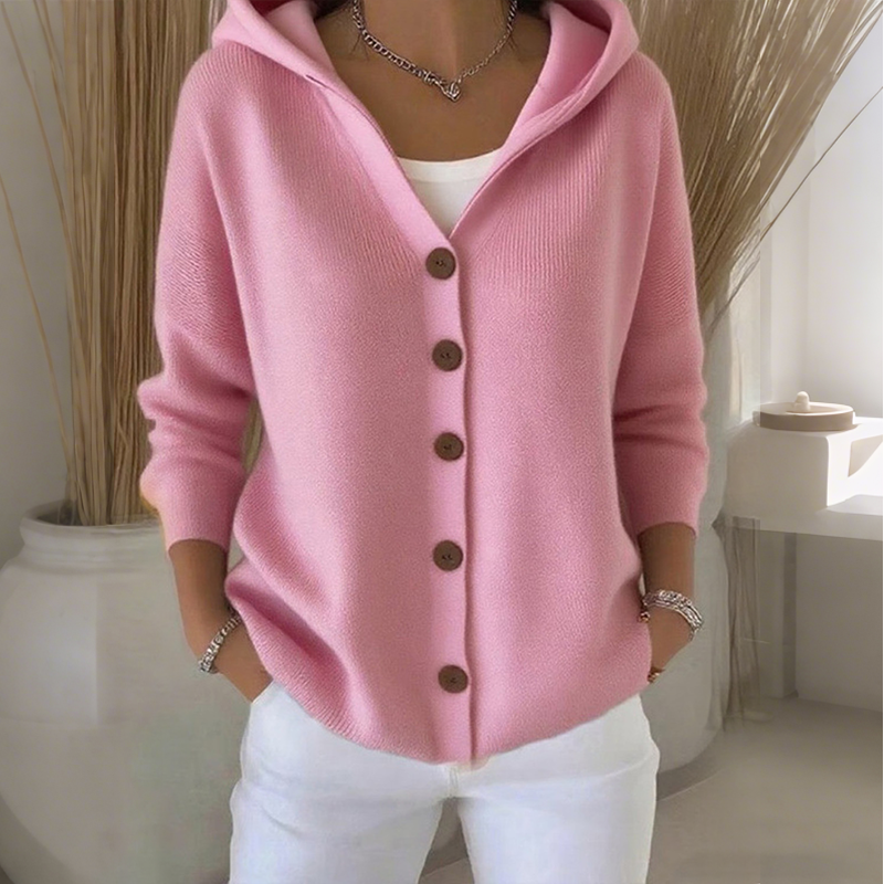 Stylischer Damen-Cardigan mit Kapuze und Knopfverschluss - 5