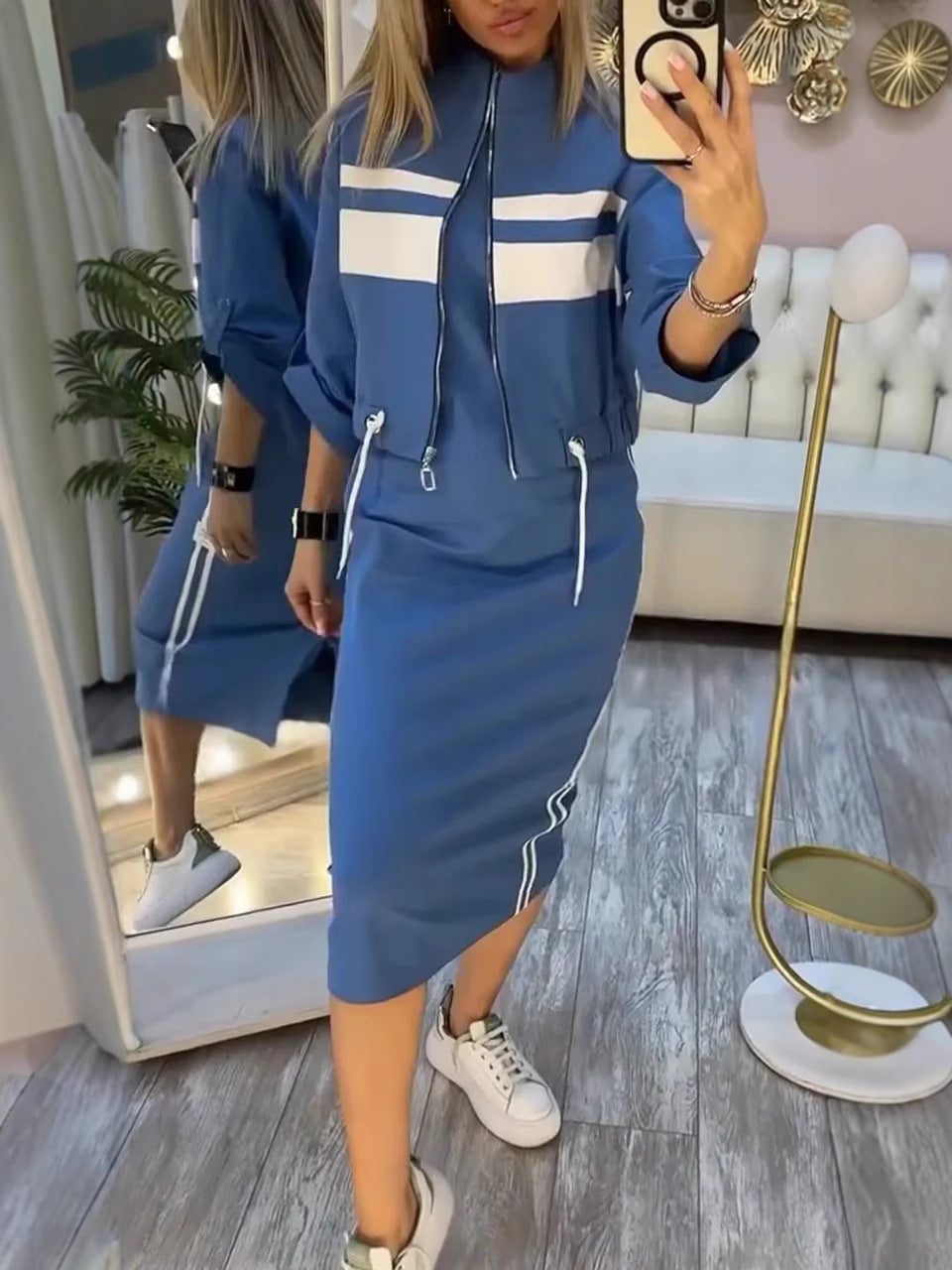 Stylisches Outfit Damen mit Stehkragen und Kordelzug - 3