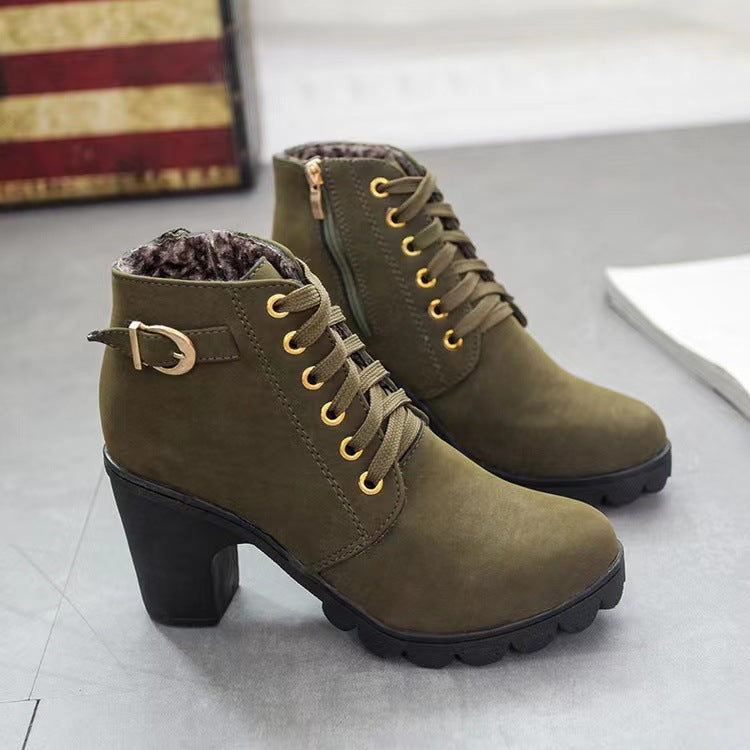 Damen Stiefel mit robustem Absatz und Schnürverschluss - 3