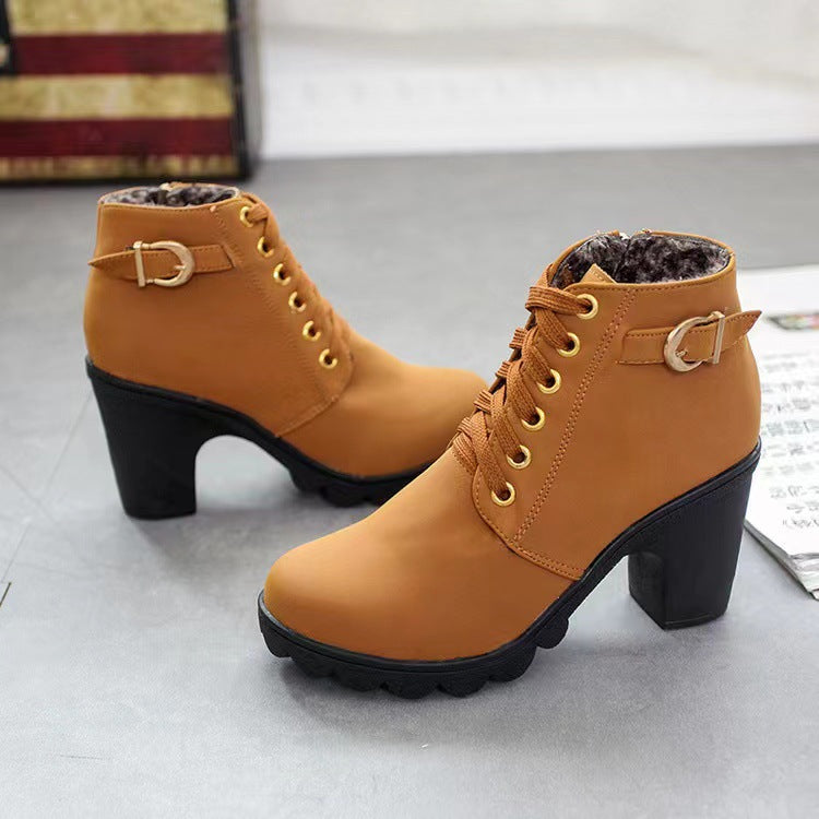 Damen Stiefel mit robustem Absatz und Schnürverschluss - 4