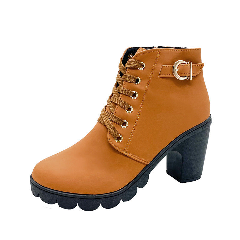 Damen Stiefel mit robustem Absatz und Schnürverschluss - 6