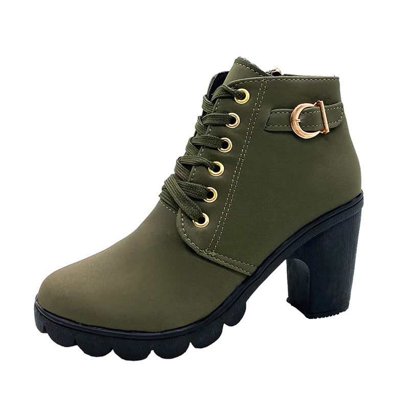 Damen Stiefel mit robustem Absatz und Schnürverschluss - 7