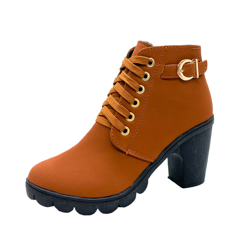 Damen Stiefel mit robustem Absatz und Schnürverschluss - 8